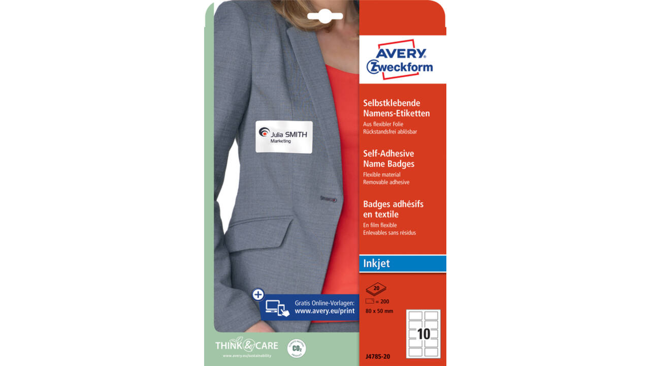 Badge Avery Zweckform J4785-20 80x50mm wit 200stuks