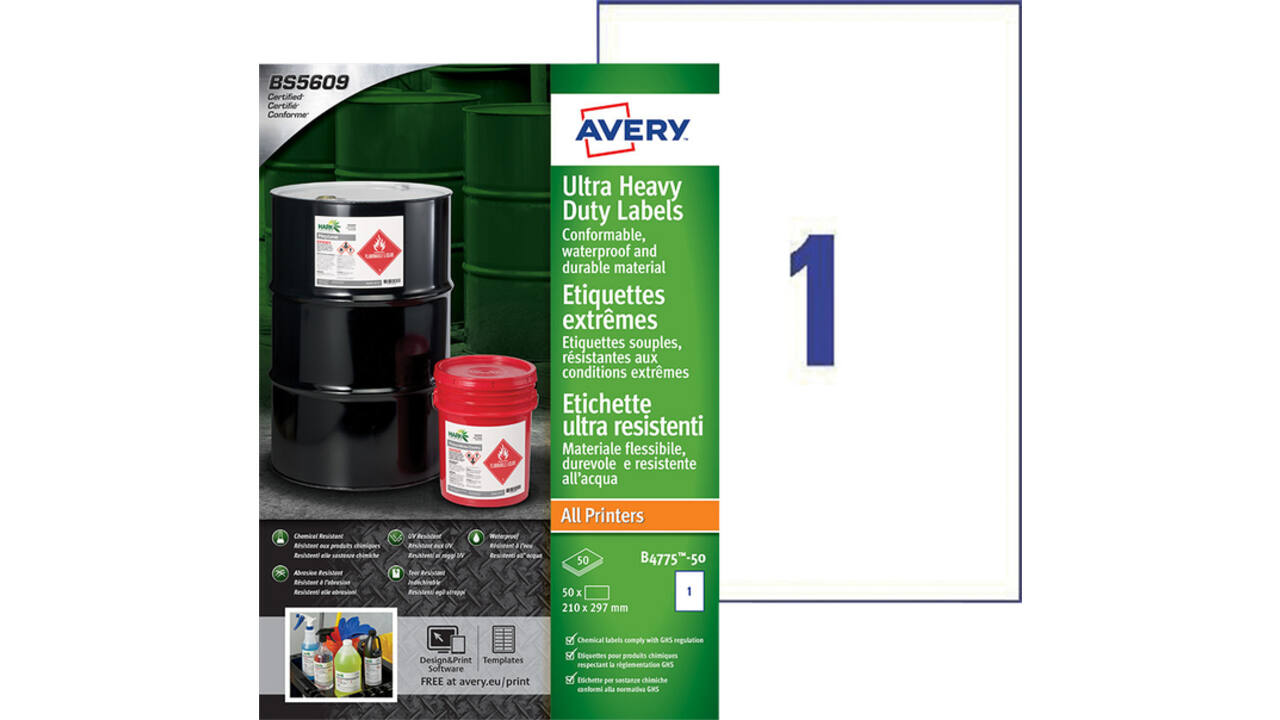 Etiket Avery B4775-50 210x297mm polyethyleen wit 50stuks