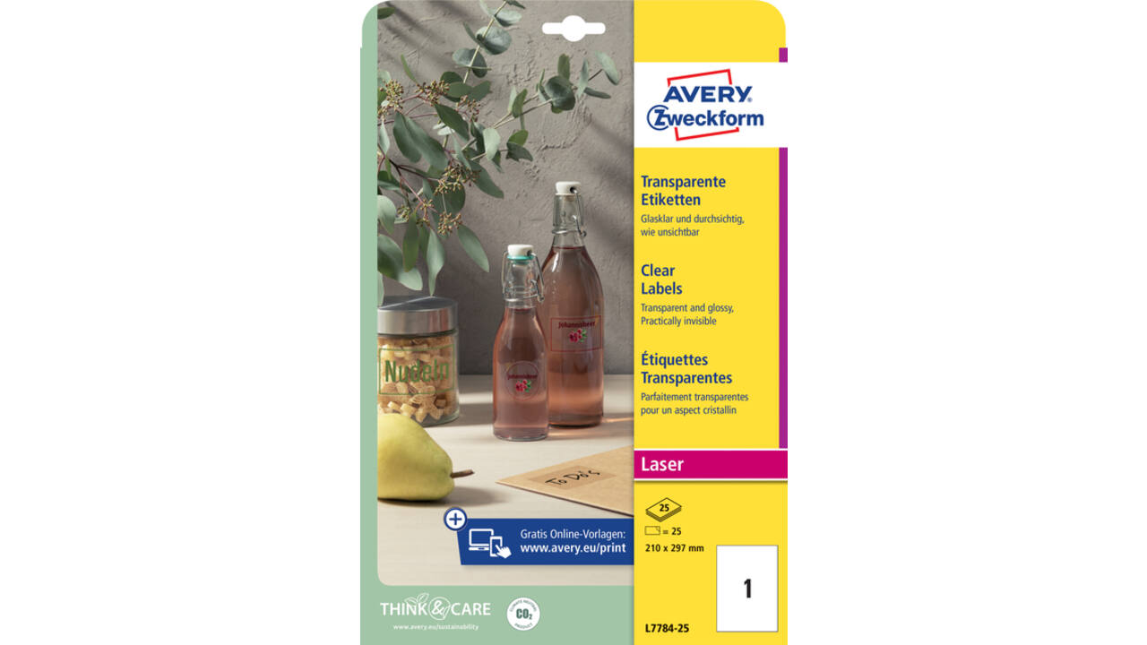 Etiket Avery Zweckform L7784-25 210x297mm transparant 25stuks