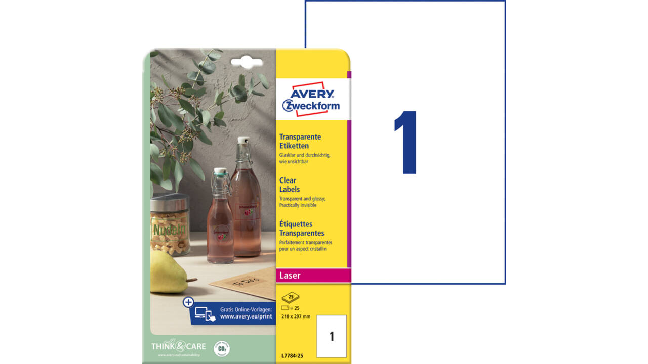Etiket Avery Zweckform L7784-25 210x297mm transparant 25stuks