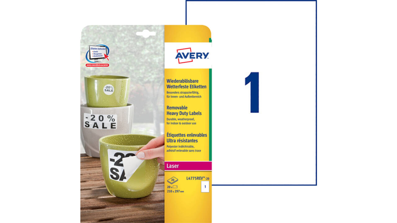 Etiket Avery L4775REV-20 210x297mm wit 20stuks