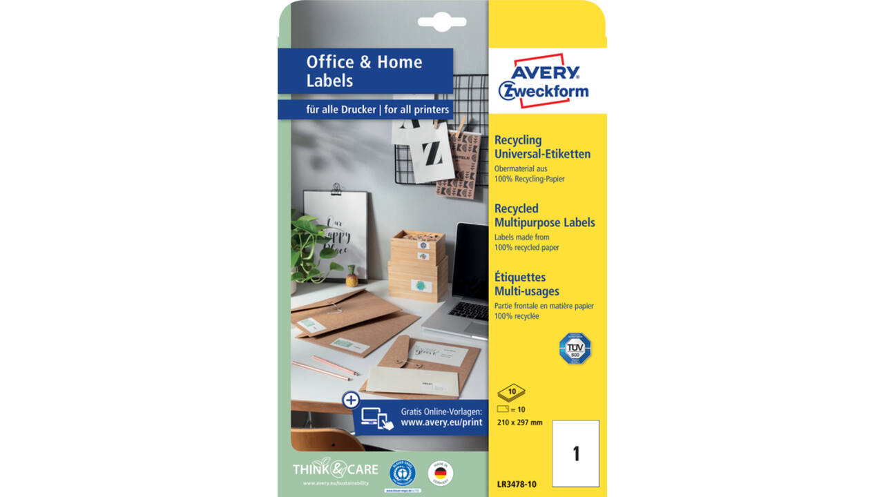 Etiket Avery Zweckform LR3478-10 210x297mm recycled wit 10stuks