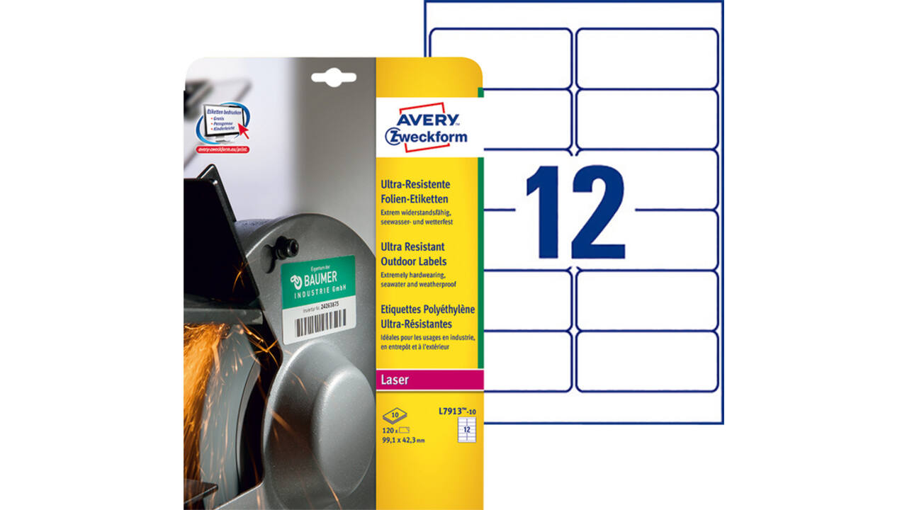 Etiket Avery Zweckform L7913-10 99.1x42.3mm polyester wit 120stuks