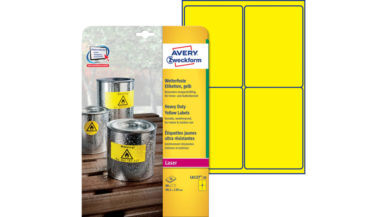 Etiket Avery Zweckform L6127-20 99.1x139mm geel 80stuks