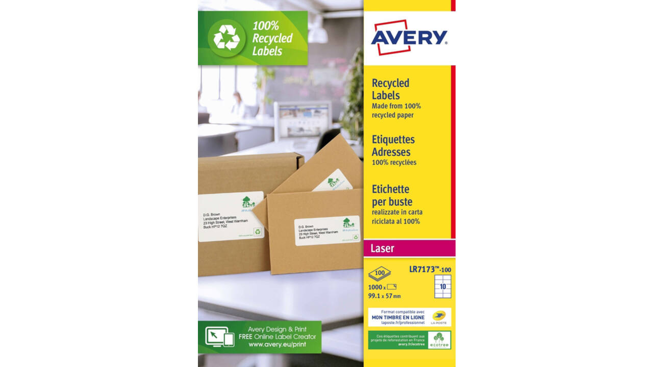 Etiket Avery LR7173-100 99.1x57mm recycled wit 1000stuks