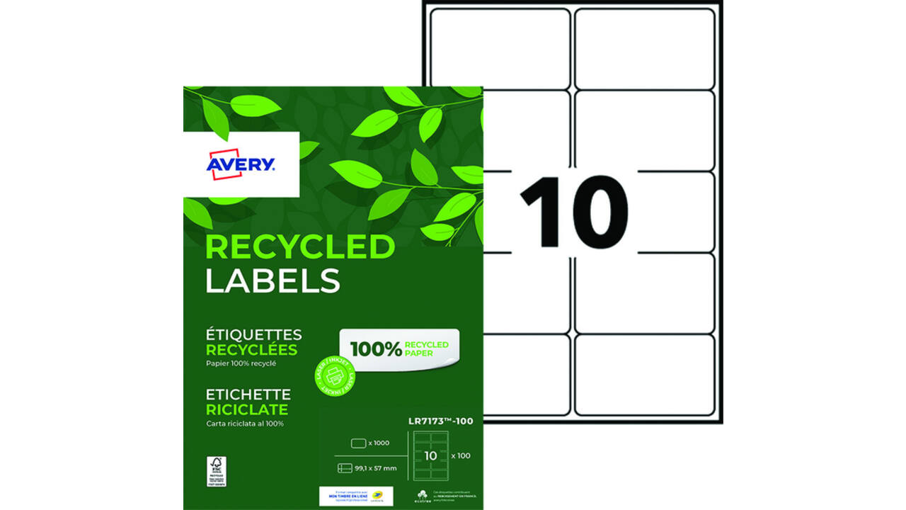 Etiket Avery LR7173-100 99.1x57mm recycled wit 1000stuks