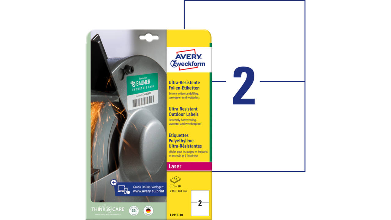 Etiket Avery Zweckform L7916-10 210x148mm polyethyleen wit 20stuks