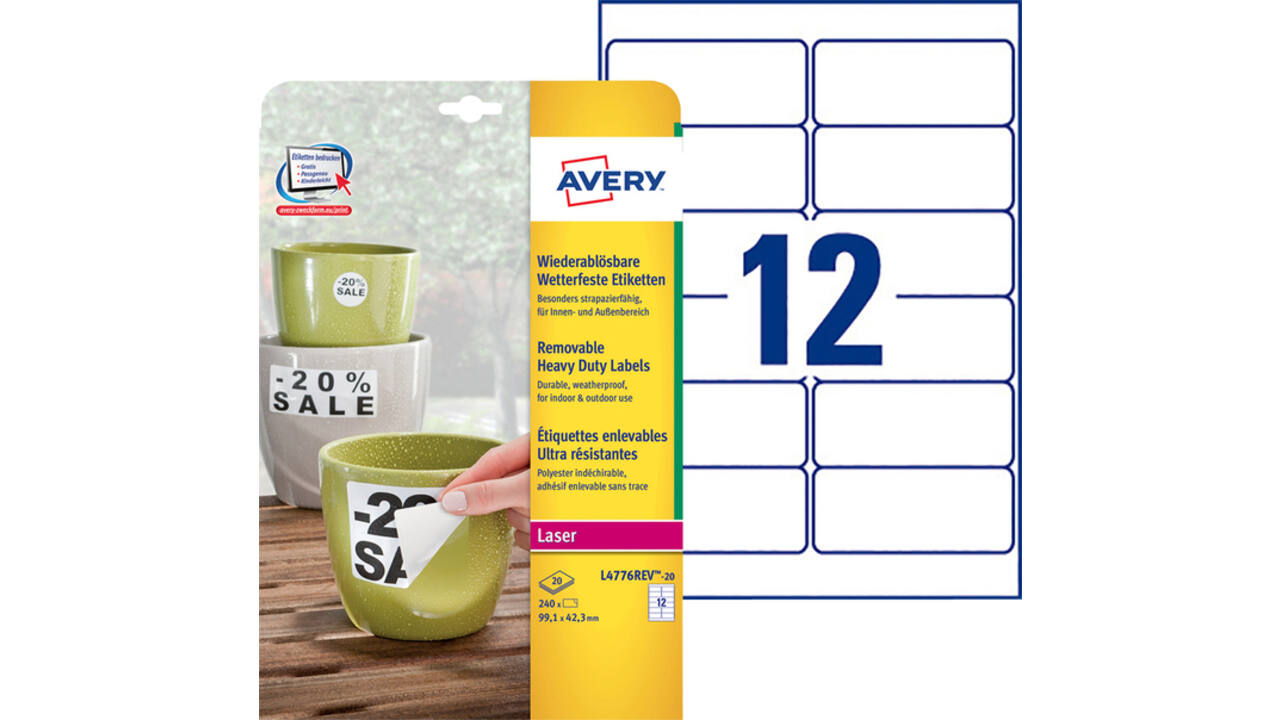 Etiket Avery L4776REV-20 99.1x42.3mm wit 240stuks