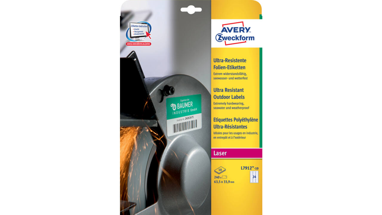 Etiket Avery Zweckform L7912-10 63.5x33.9mm polyethyleen wit 240stuks