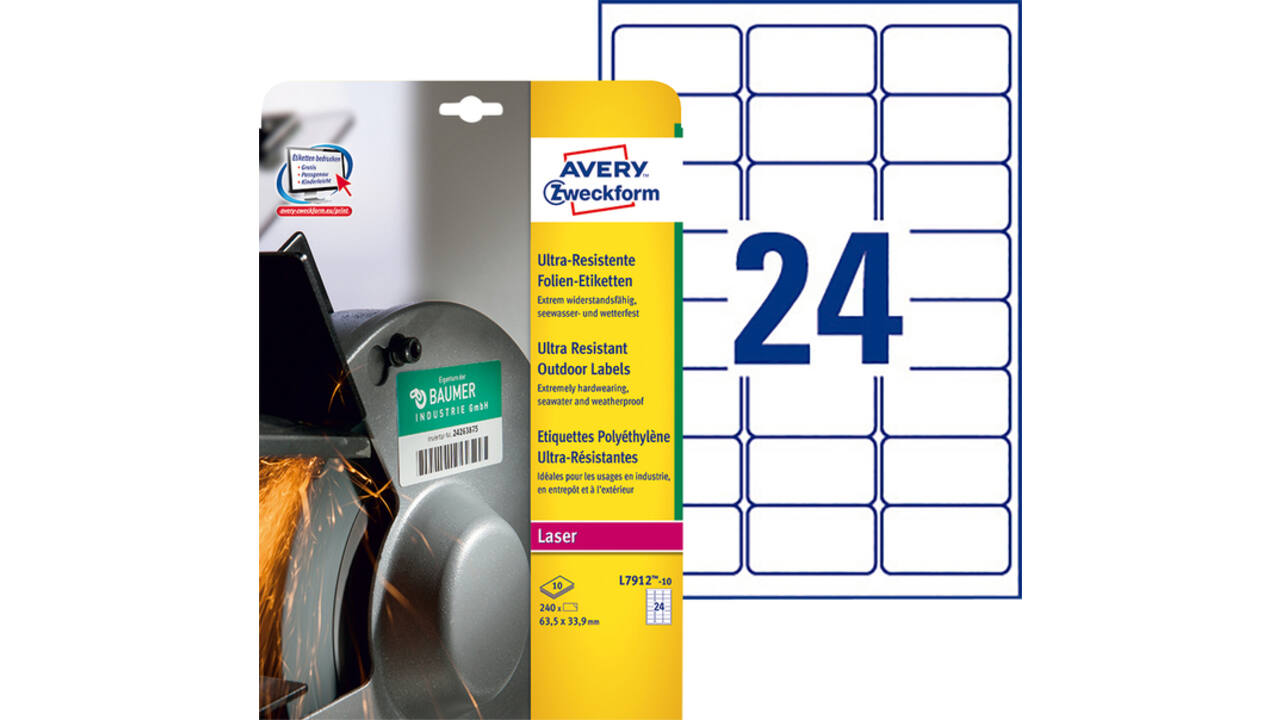 Etiket Avery Zweckform L7912-10 63.5x33.9mm polyethyleen wit 240stuks