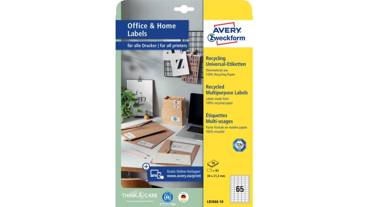 Etiket Avery Zweckform LR3666-10 38x21.2mm recycled wit 650stuks
