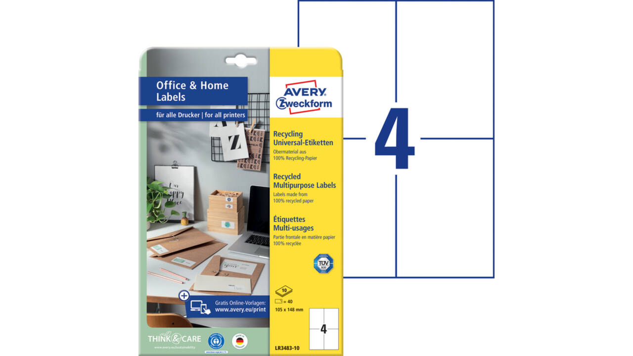 Etiket Avery Zweckform LR3483-10 105x148mm recycled wit 40stuks