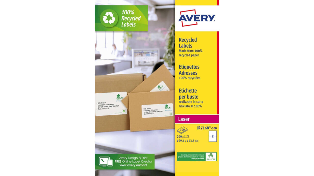 Etiket Avery LR7168-100 199.6x143.5mm recycled wit 200stuks