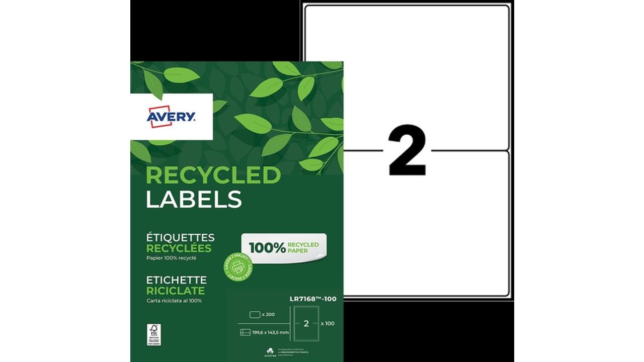 Etiket Avery LR7168-100 199.6x143.5mm recycled wit 200stuks