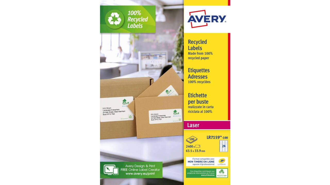 Etiket Avery LR7159-100 33.9x63.5mm recycled wit 2400stuks