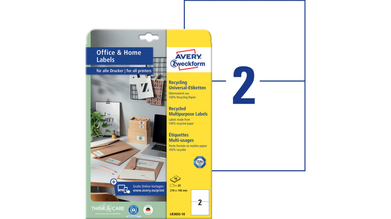 Etiket Avery Zweckform LR3655-10 210x148mm recycled wit 20stuks