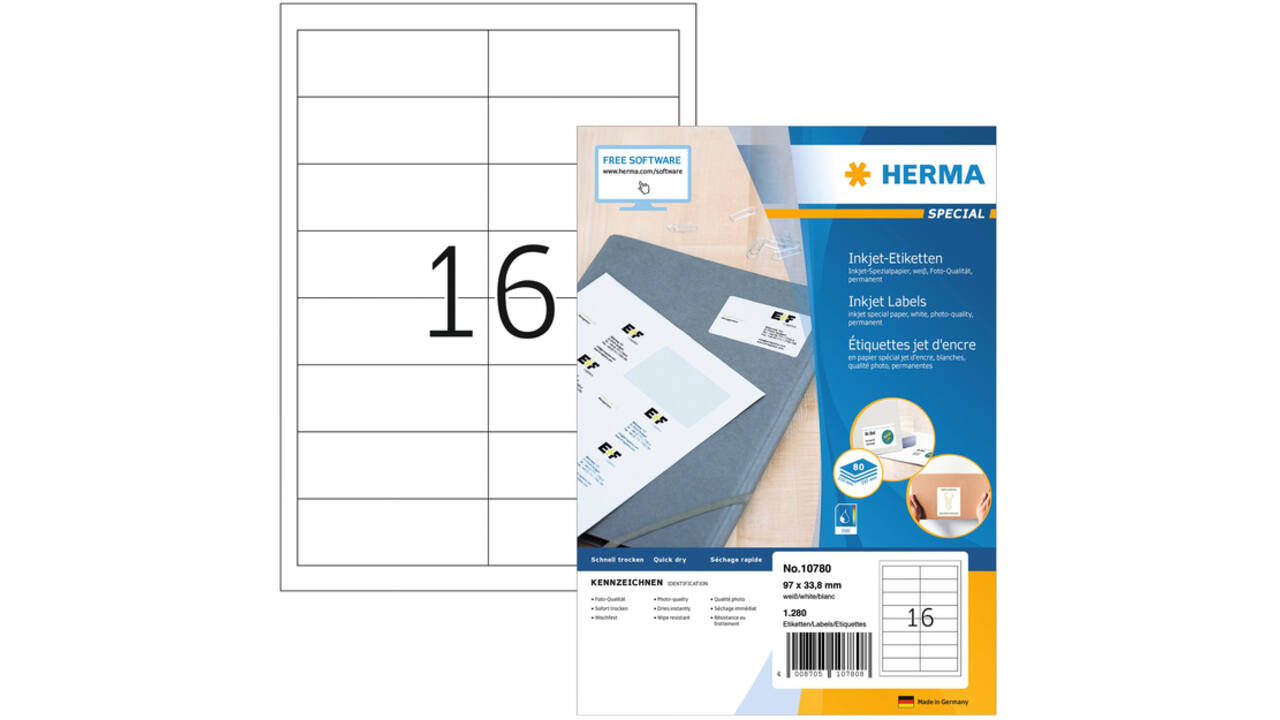 Etiket HERMA 10780 97x33.8mm wit 1280stuks