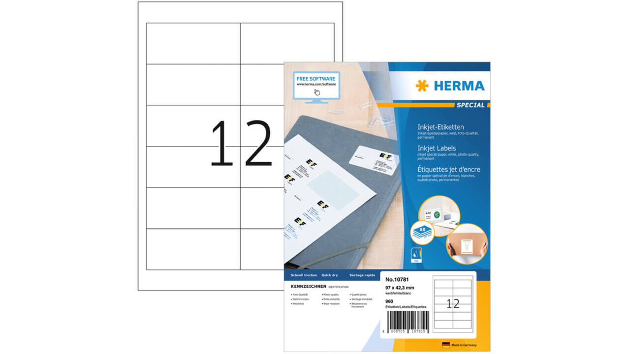 Etiket HERMA 10781 97x42.3mm wit 960stuks