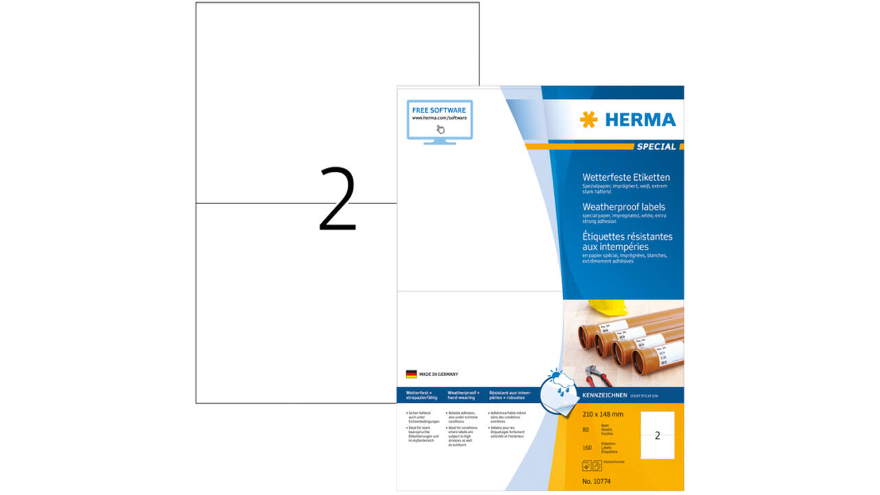 Etiket HERMA 10774 210x148mm weerbestendig wit 160stuks