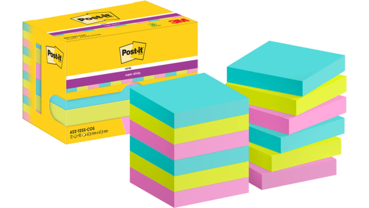 Memoblok Post-it 622 Super Sticky 47,6x47,6mm Cosmic