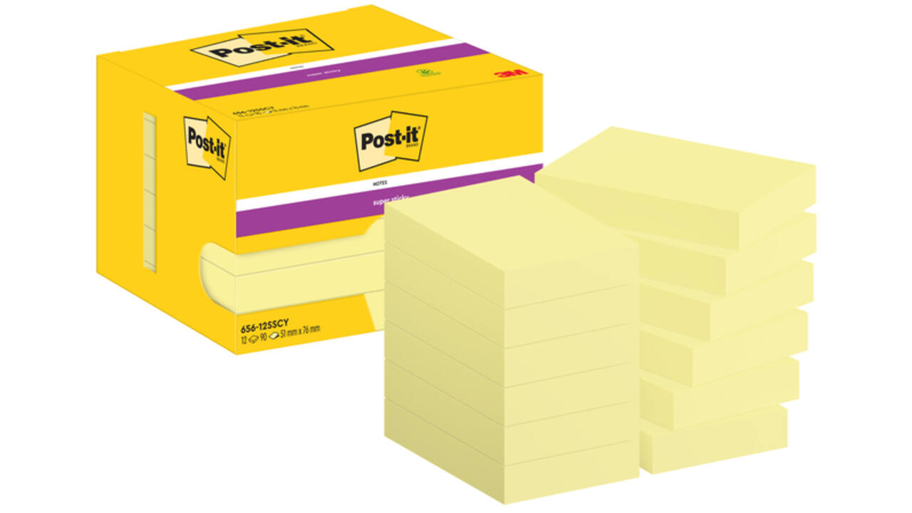 Memoblok Post-it 656 Super Sticky 51x76mm geel 12 stuks