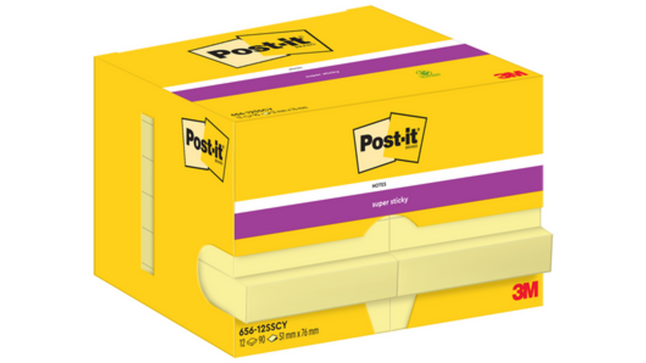 Memoblok Post-it 656 Super Sticky 51x76mm geel 12 stuks