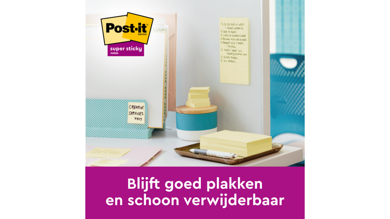 Memoblok Post-it 654 Super Sticky 76x76mm canary yellow
