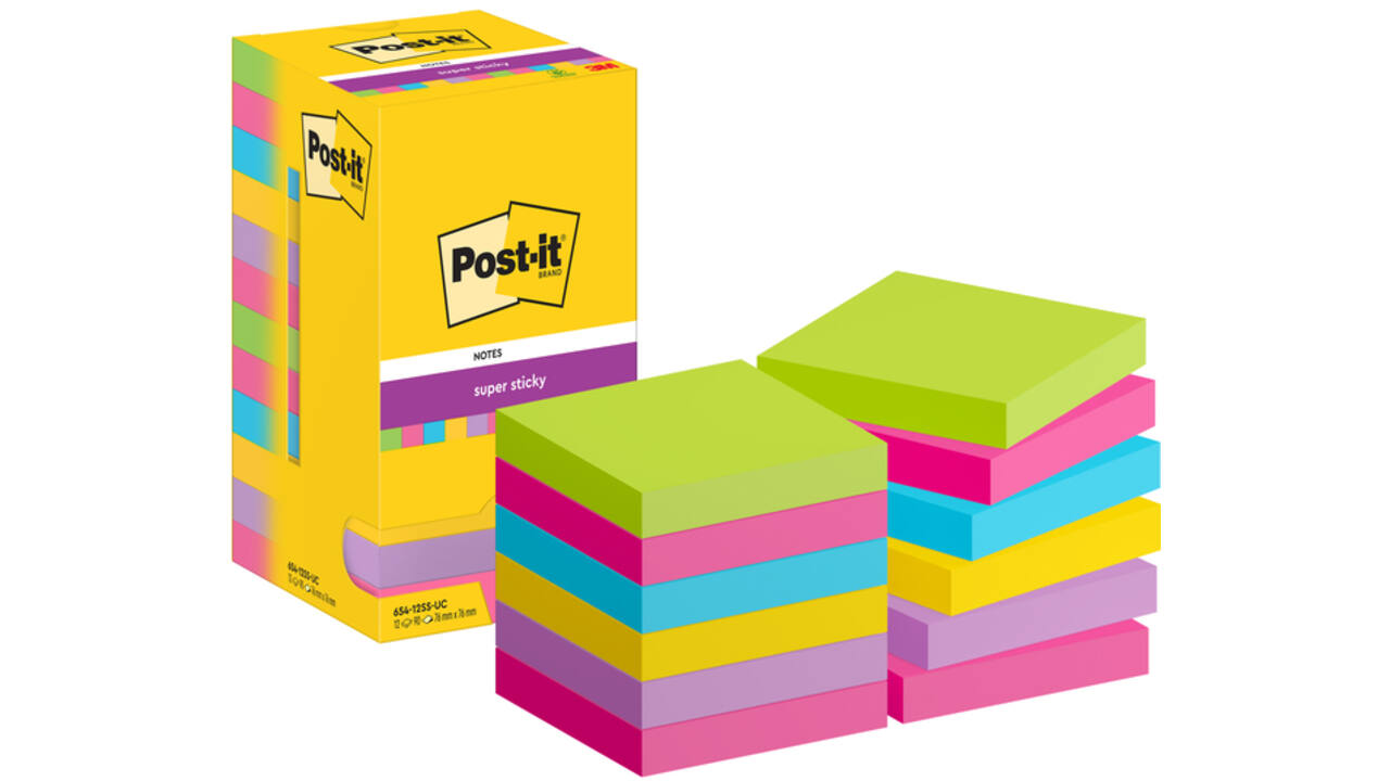 Memoblok Post-it 654 Super Sticky 76x76mm 90 vel rainbow