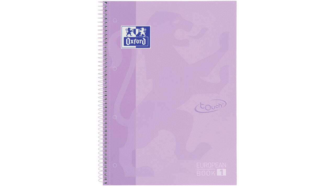 Notitieboek Oxford Touch Europeanbook A4+ 4-gaats lijn 80vel pastel paars