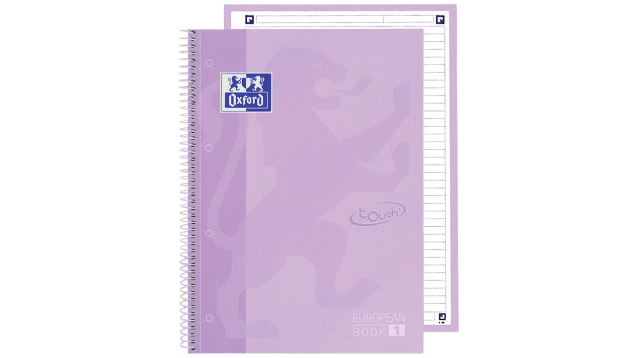 Notitieboek Oxford Touch Europeanbook A4+ 4-gaats lijn 80vel pastel paars