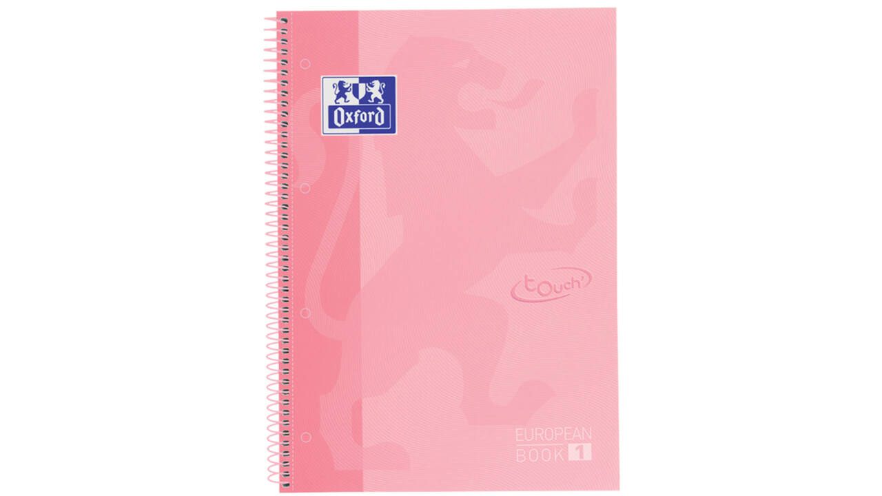 Notitieboek Oxford Touch Europeanbook A4+ 4-gaats lijn 80vel pastel roze