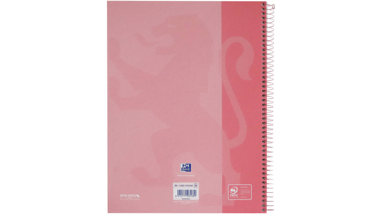Notitieboek Oxford Touch Europeanbook A4+ 4-gaats lijn 80vel pastel roze