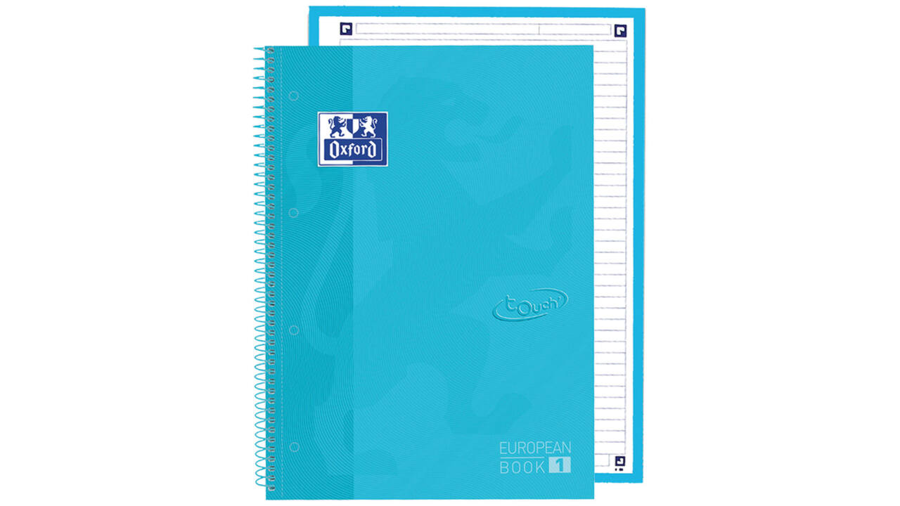 Notitieboek Oxford Touch Europeanbook A4+ 4-gaats lijn 80vel pastel blauw