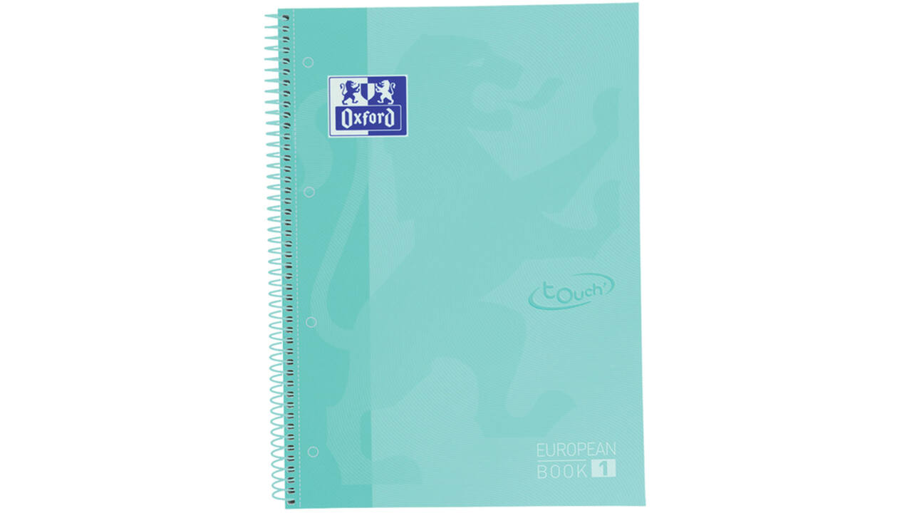 Notitieboek Oxford Touch Europeanbook A4+ 4-gaats lijn 80vel pastel mint
