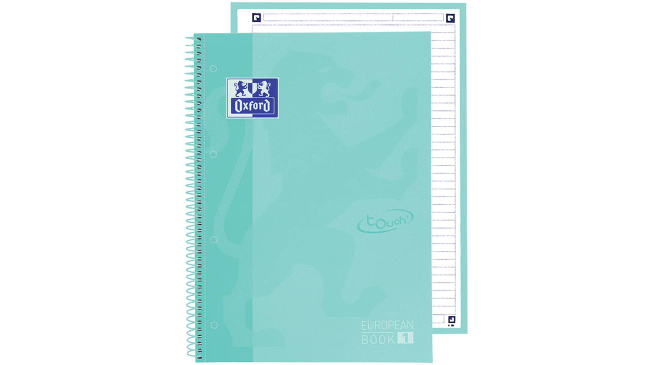 Notitieboek Oxford Touch Europeanbook A4+ 4-gaats lijn 80vel pastel mint