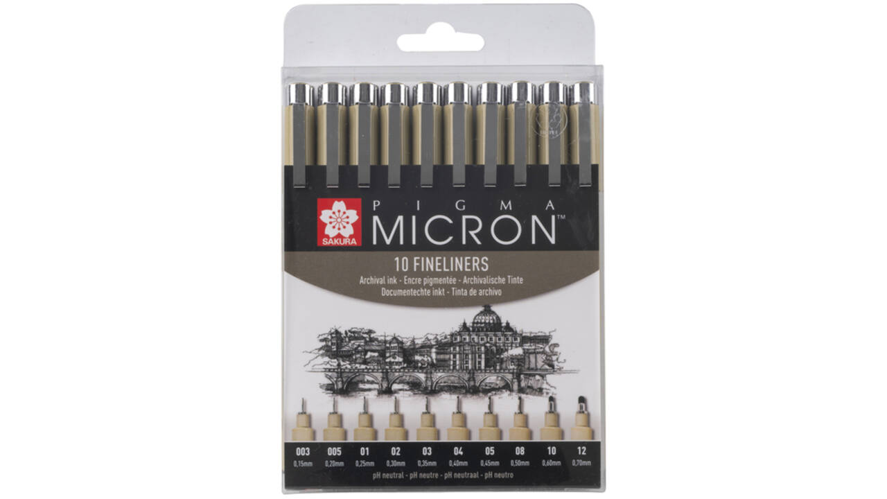 Fineliner Sakura Pigma Micron set à 10 schrijfbreedtes zwart