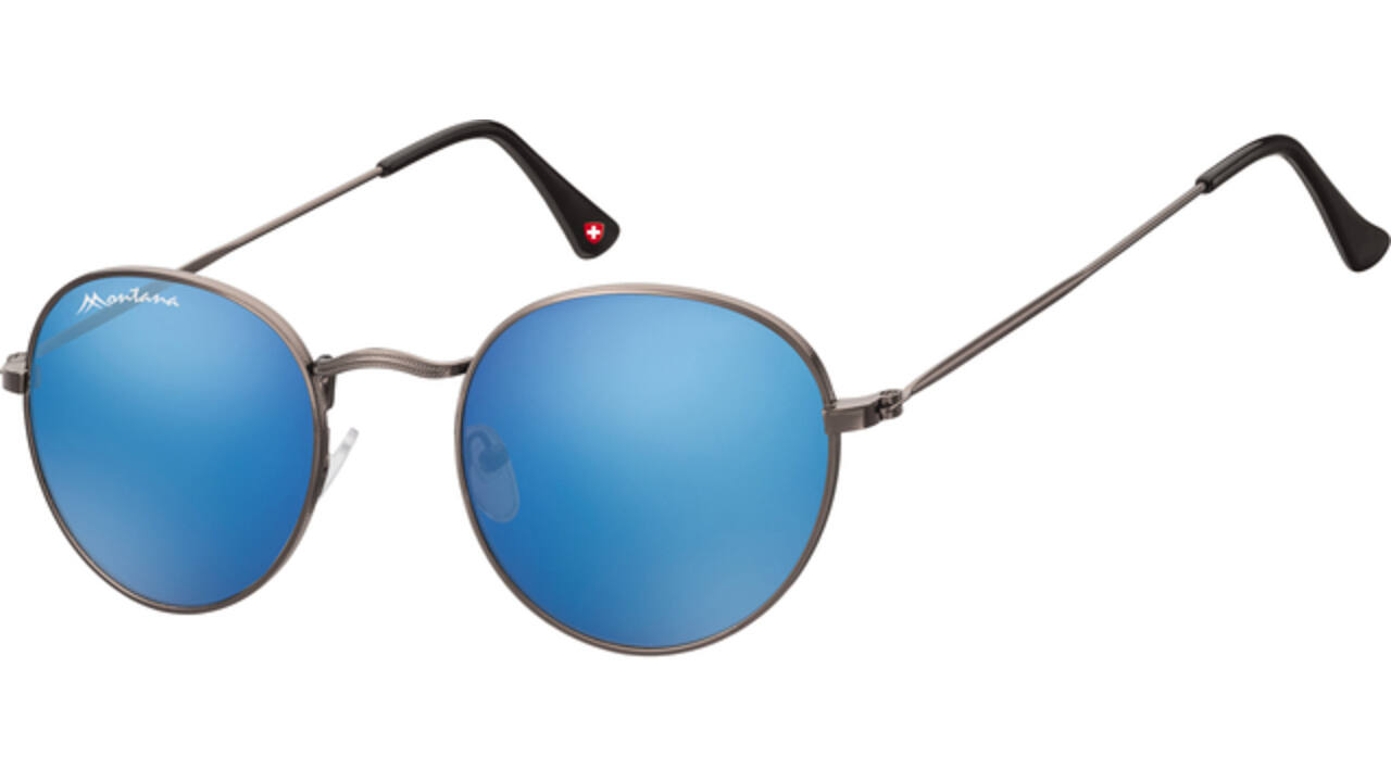 Zonnebril Montana met Revo blauw rond glas met staalkleurig