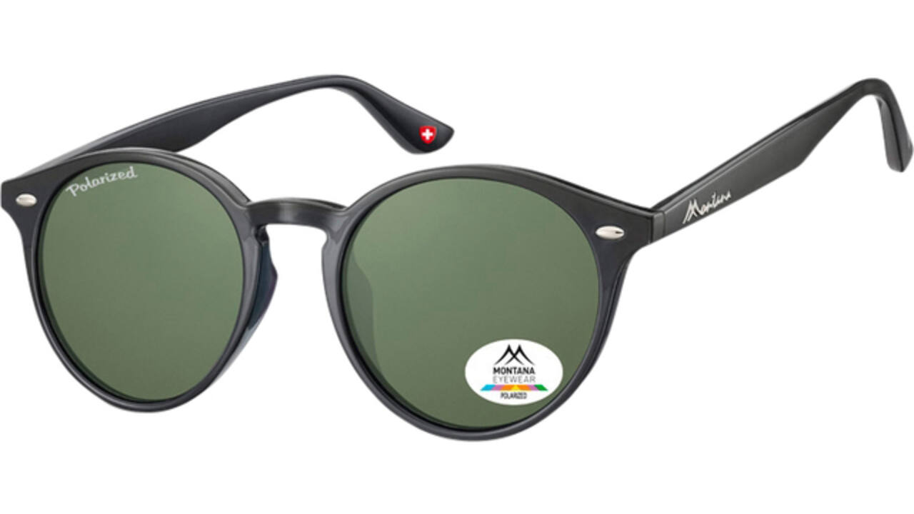 Zonnebril Montana met groen G15 gepolariseerd rond glas zwart