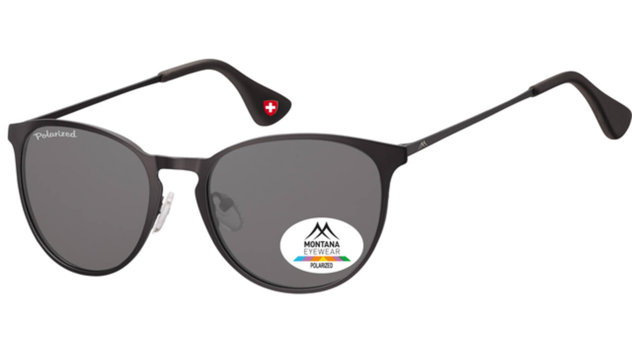 Zonnebril Montana met smoke gepolariseerd rond glas en metalen pootje zwart