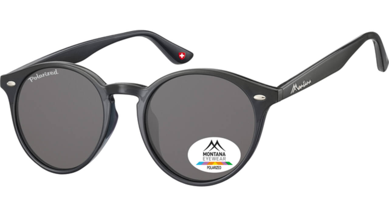 Zonnebril Montana met smoke gepolariseerd rond glas zwart
