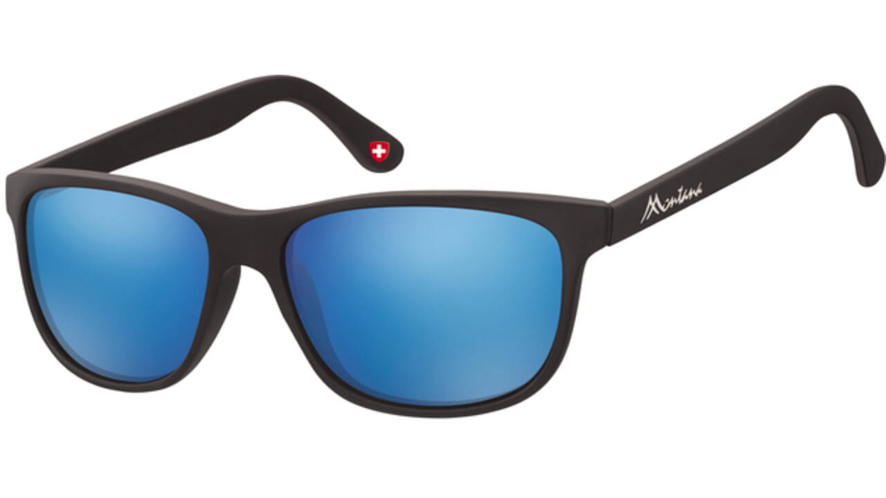 Zonnebril Montana met Revo blauw glas mat zwart