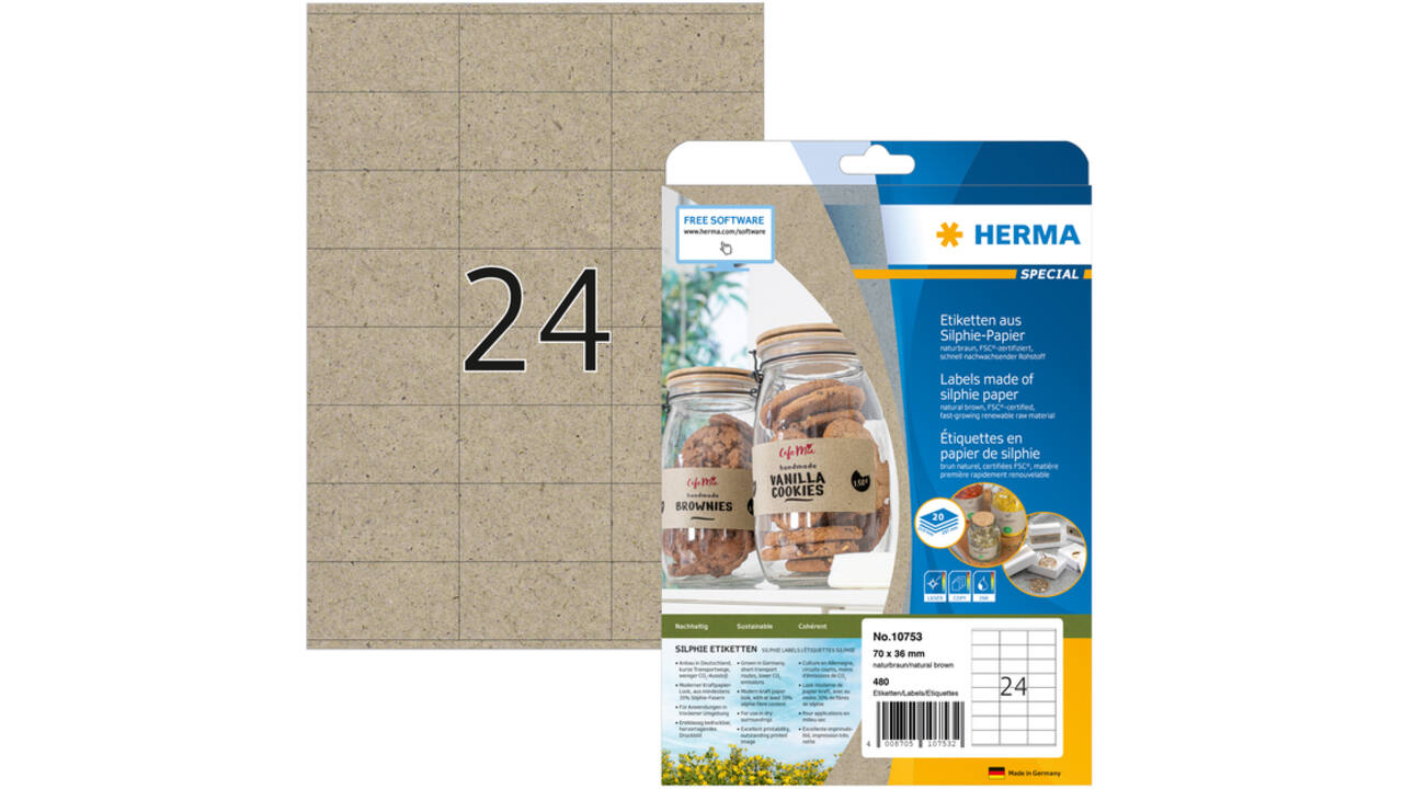 Etiket HERMA 10753 70x36mm silphie bruin 480 stuks