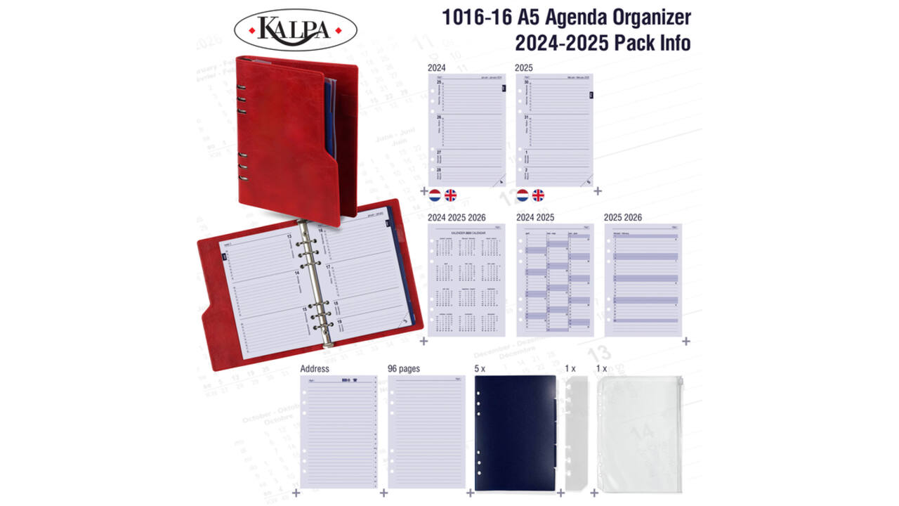 Organizer Kalpa Clipbook A5 inclusief agenda 2024-2025 7dagen/2pagina's rood