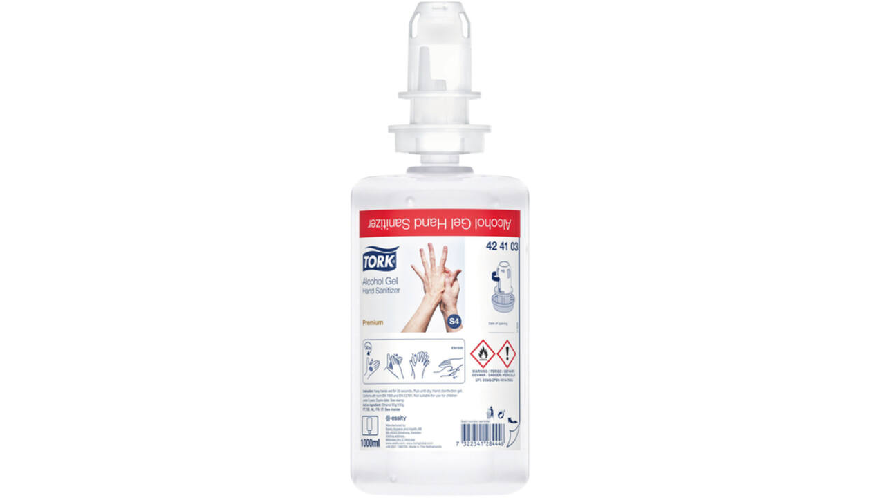 Alcoholgel Tork S4 voor handdesinfectie ongeparfumeerd 1000ml 424103