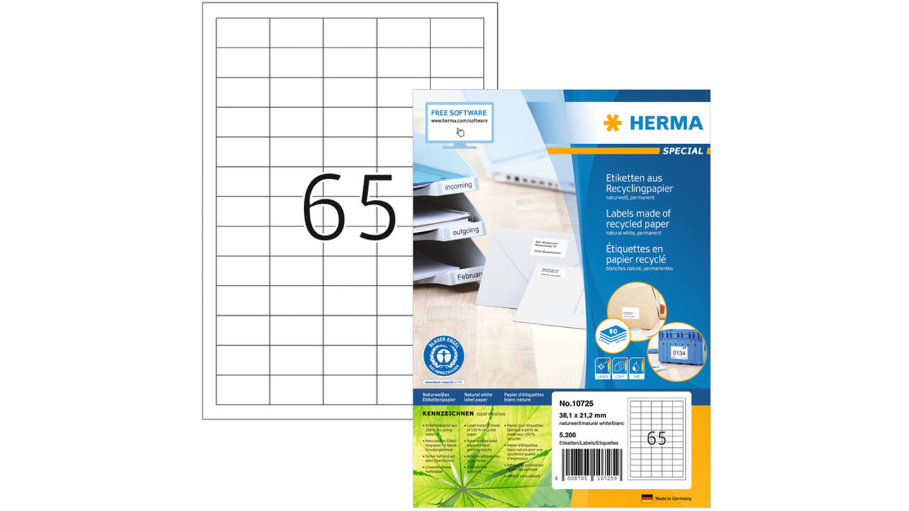 Etiket HERMA recycling 10725 38.1x21.2mm 5200stuks wit