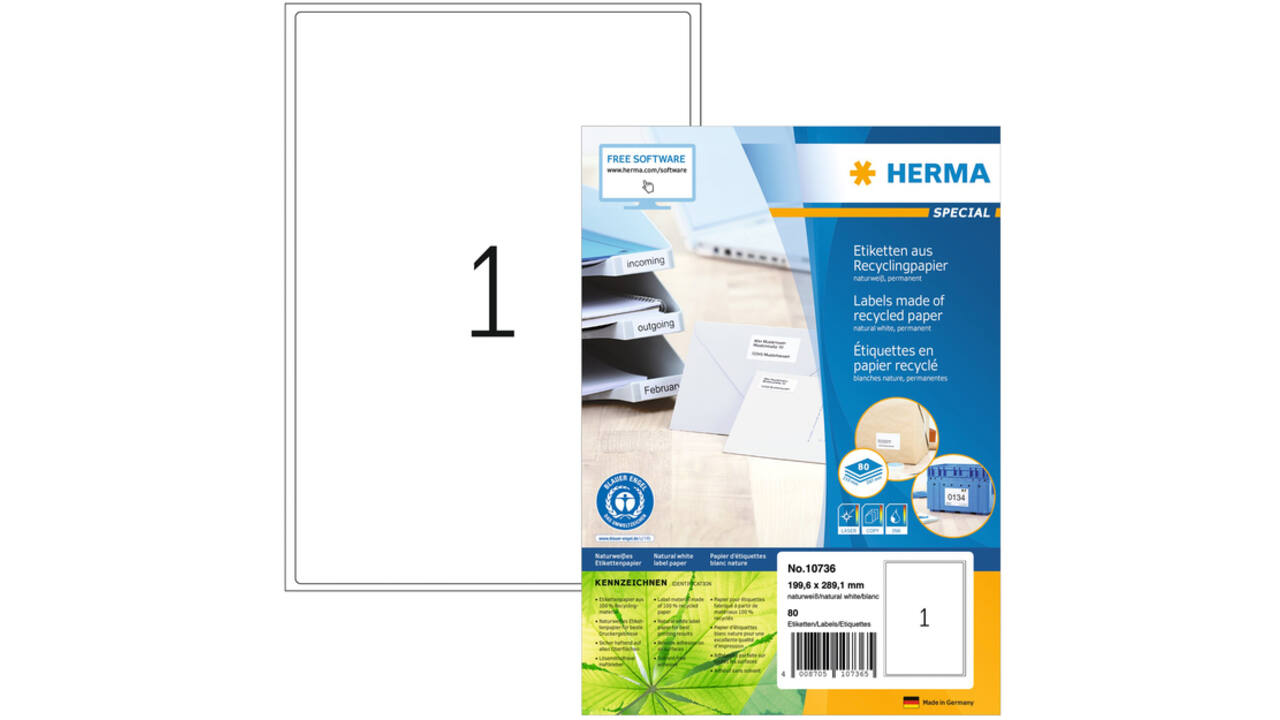 Etiket HERMA recycling 10736 199.6x289.1mm wit 80 stuks