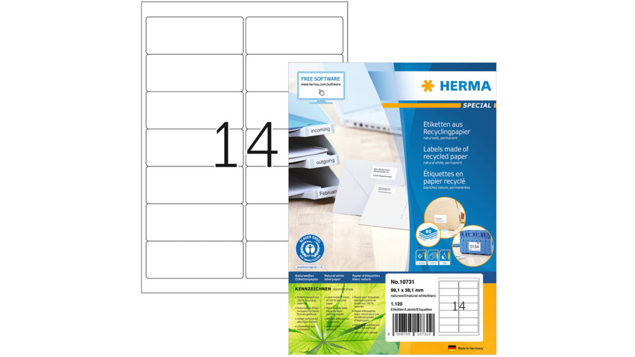 Etiket HERMA recycling 10731 99.1x38.1mm 1120stuks wit