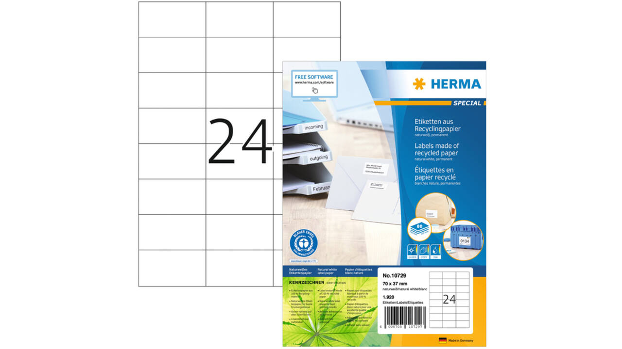 Etiket HERMA recycling 10729 70x37mm 1920stuks wit