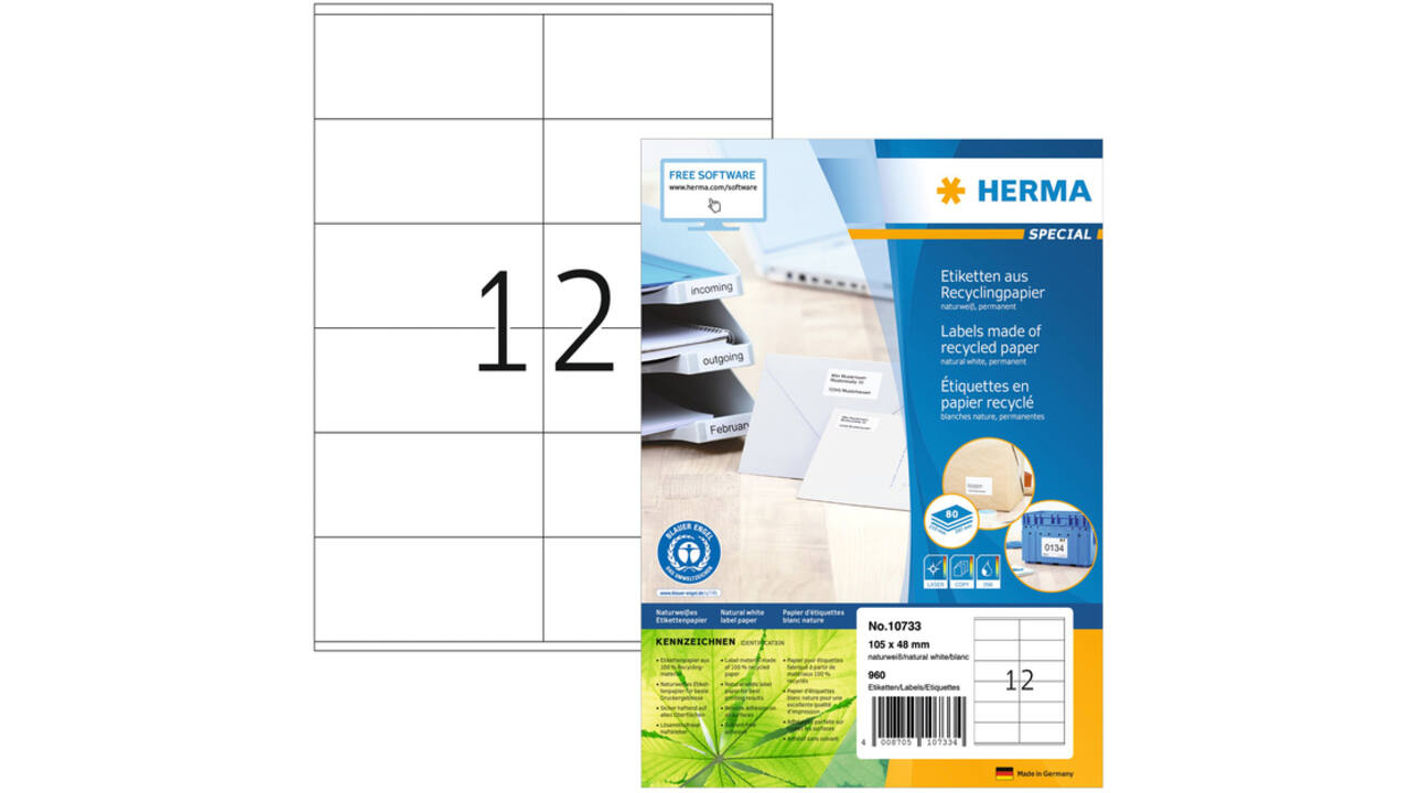 Etiket HERMA recycling 10733 105x48mm wit 960 stuks