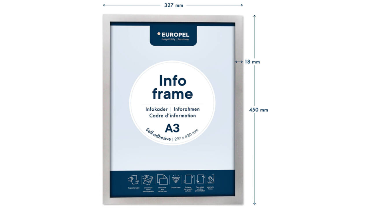 Infokader Europel zelfklevend A3 zilver